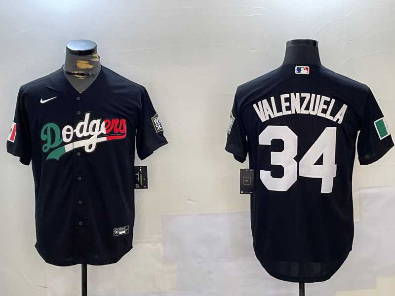 Mens Los Angeles Dodgers #34 Toro Valenzuela Black Mexico 2024 World Series Cool Base Stitched Baseball Jersey